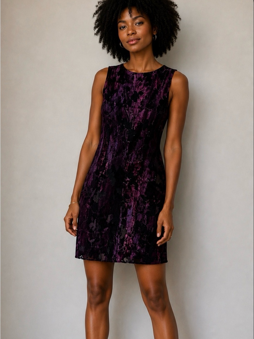 Vintage Tessuto Women's Sleeveless Liquid Velvet Burnout Floral Dress Whimsigoth